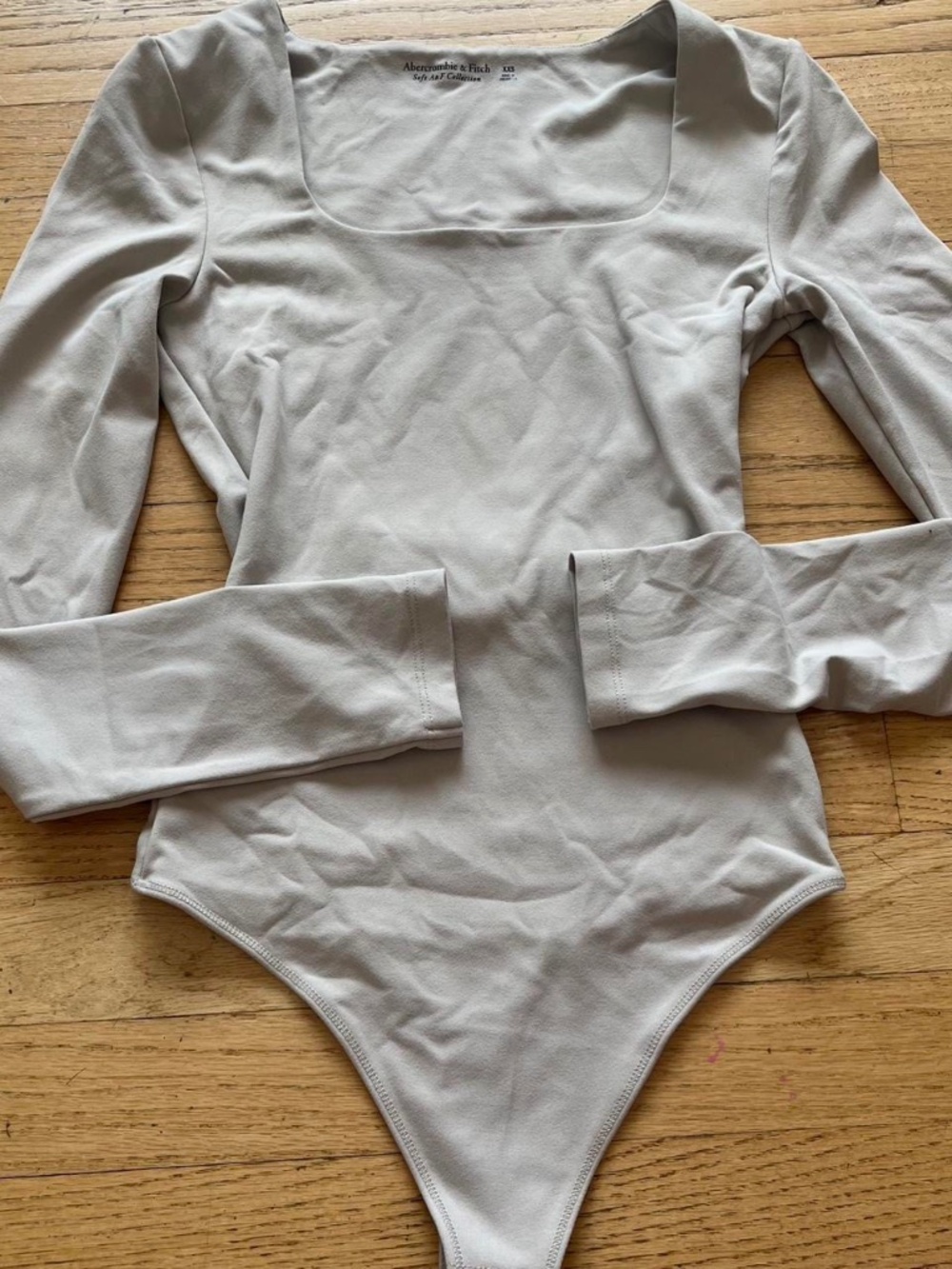 abercrombie and fitch nude beige grey long sleeve bodysuit